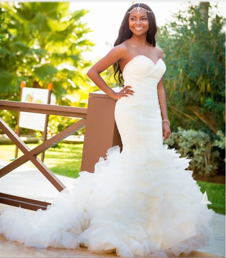 Gorgeous-Sweetheart-Ruffled-Layered-Mermaid-Wedding-Dress-For-Black-Women-Bridal-Gown-Romantic-Formal-Dress